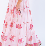 Jane Tiered Maxi Skirt - Palm Stripe Coral