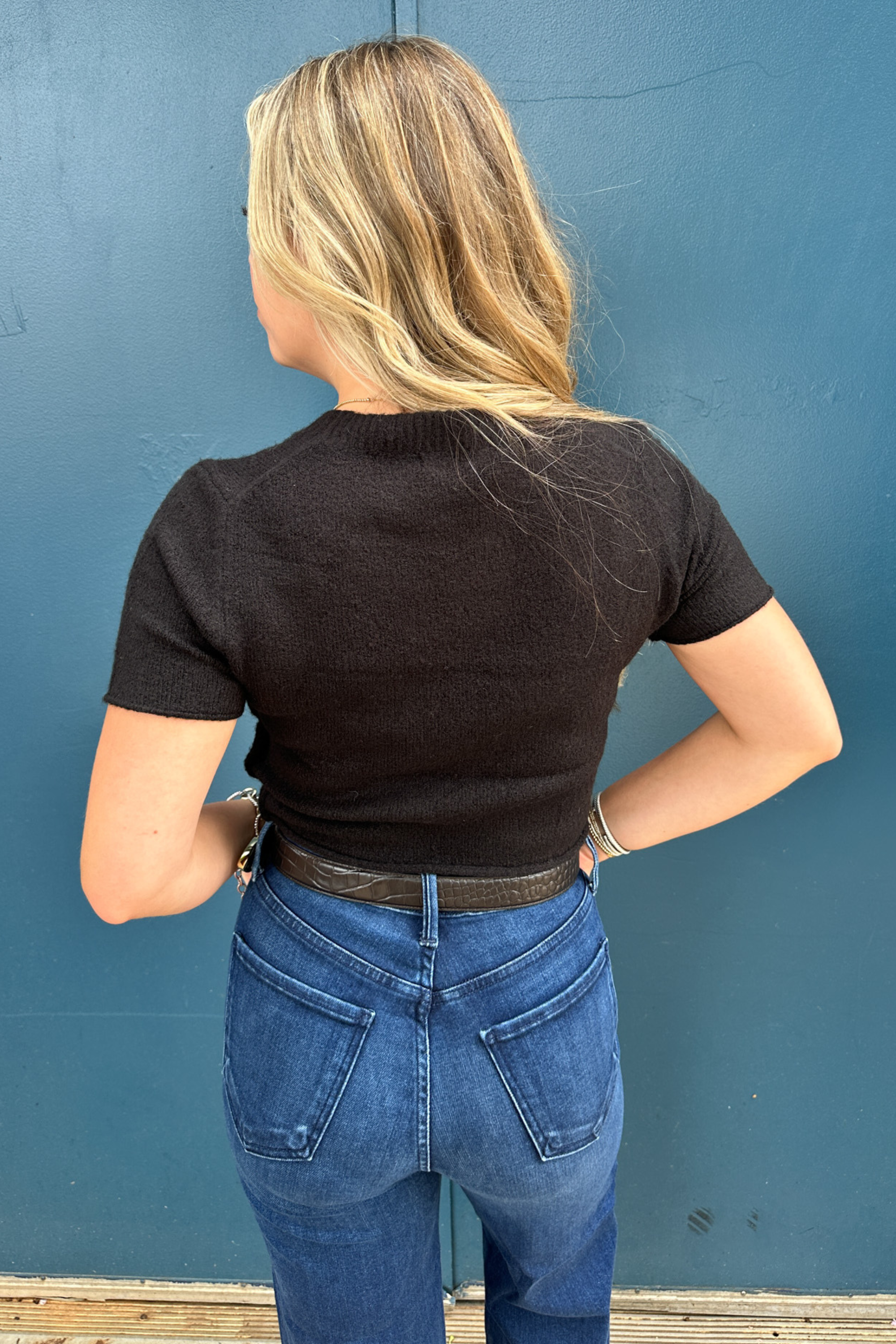 Sami Crop Short Sleeve Sweater - Black