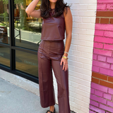 Victoria Vegan Leather Straight Leg Pant - Oxblood