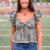 Tori V-Neck Flutter Sleeve Top - Green