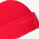 Merino Wool Embroidered Beanie - Flame Red