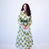 Esther 3/4 Sleeve Blockprint Maxi Dress - Palms Green