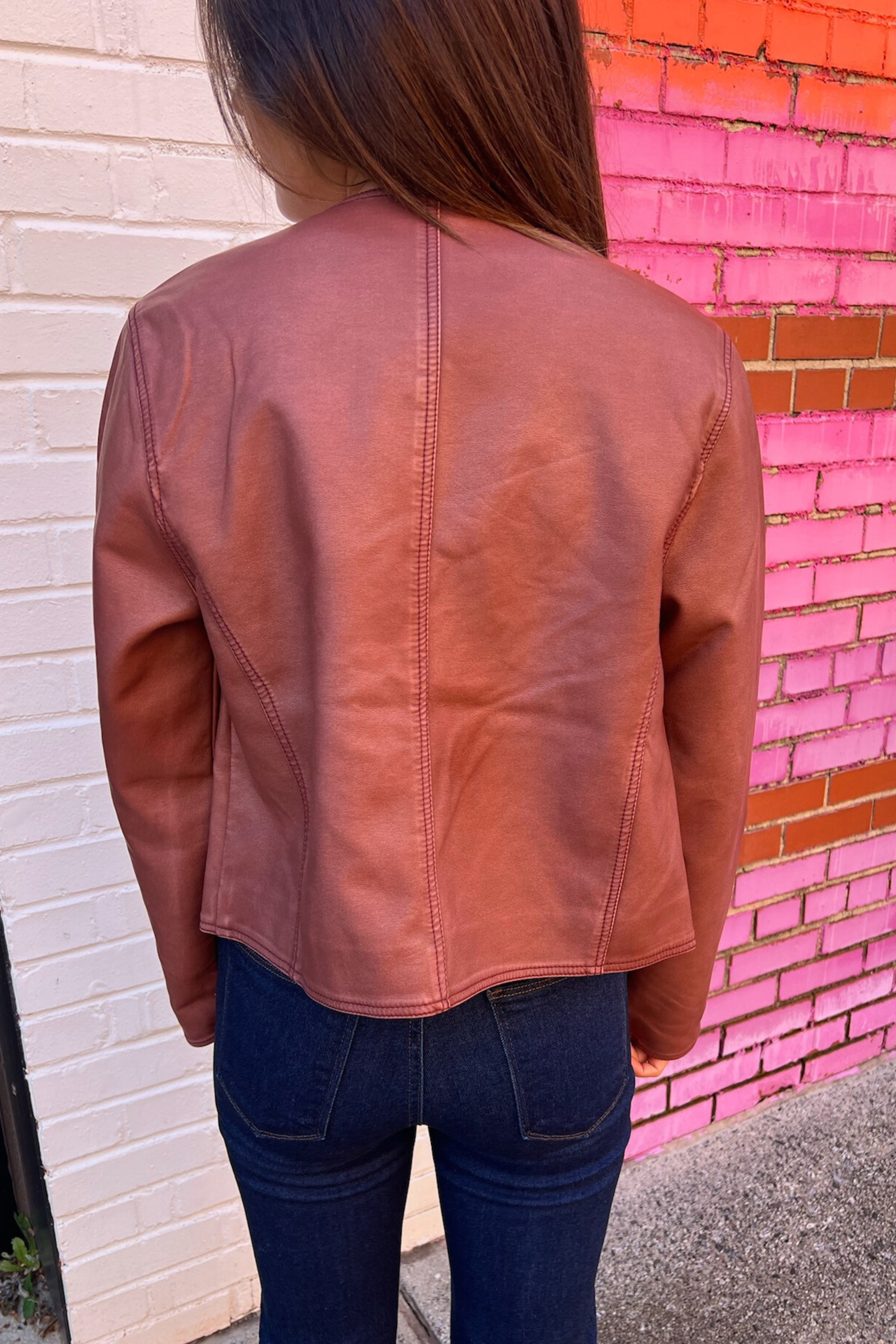 Flora Faux Leather Jacket - Faded Rose