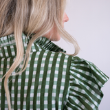 Lou Short Sleeve Flutter Midi Dress - Gingham Olive