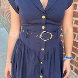 Laura Lapel Collar Midi Dress - Navy