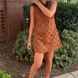 Francies Flower Cut-Out Suede Mini Dress - Brown