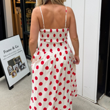 Devin Polka Dot Maxi Dress - Cream/Red