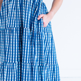 Lou Short Sleeve Flutter Midi Dress - Gingham Navy