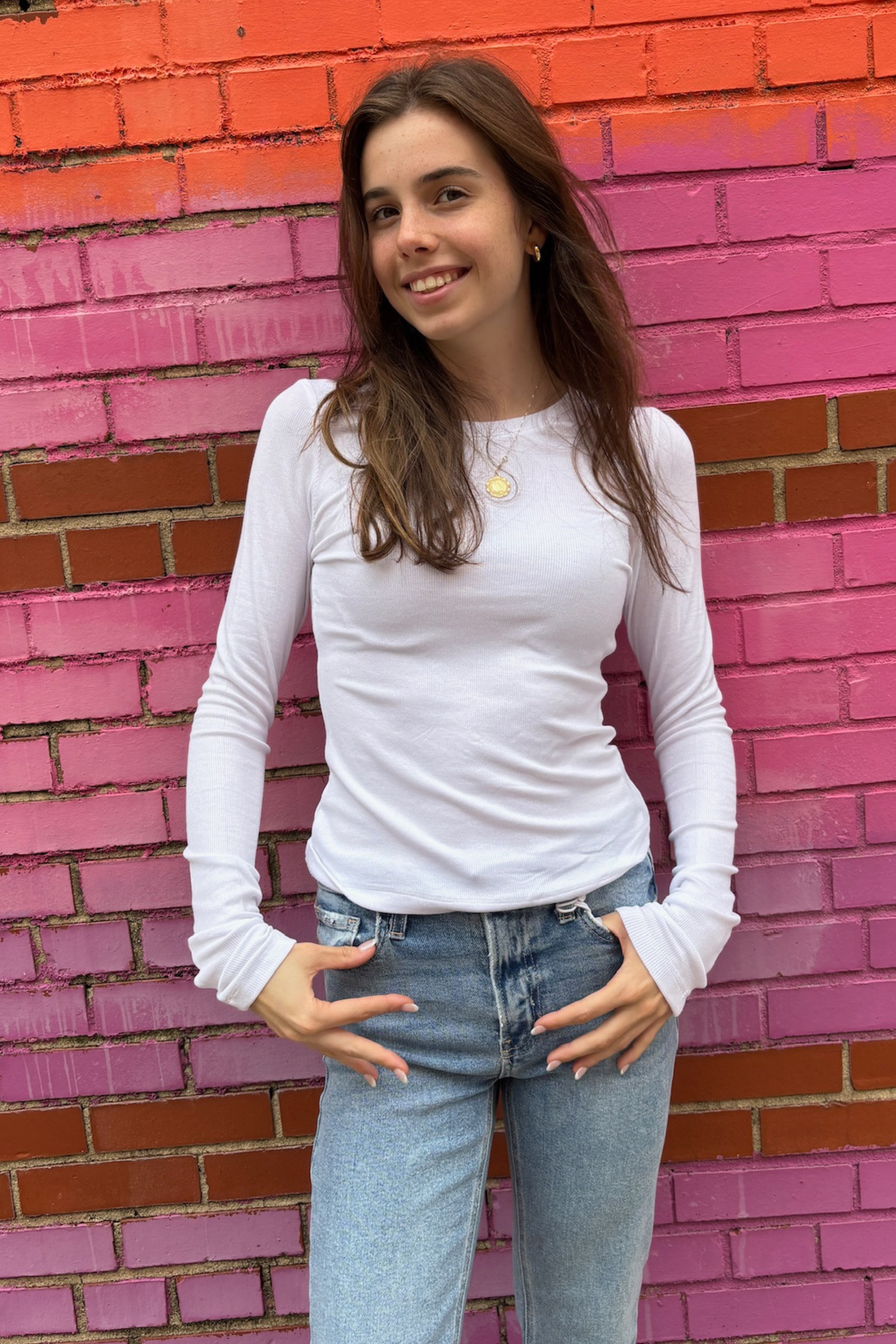 Ribbed Long Sleeve Top - White