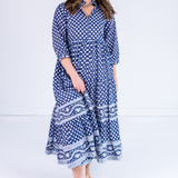 Esther 3/4 Sleeve Maxi Dress - Mini Lotus Navy