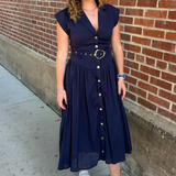 Laura Lapel Collar Midi Dress - Navy