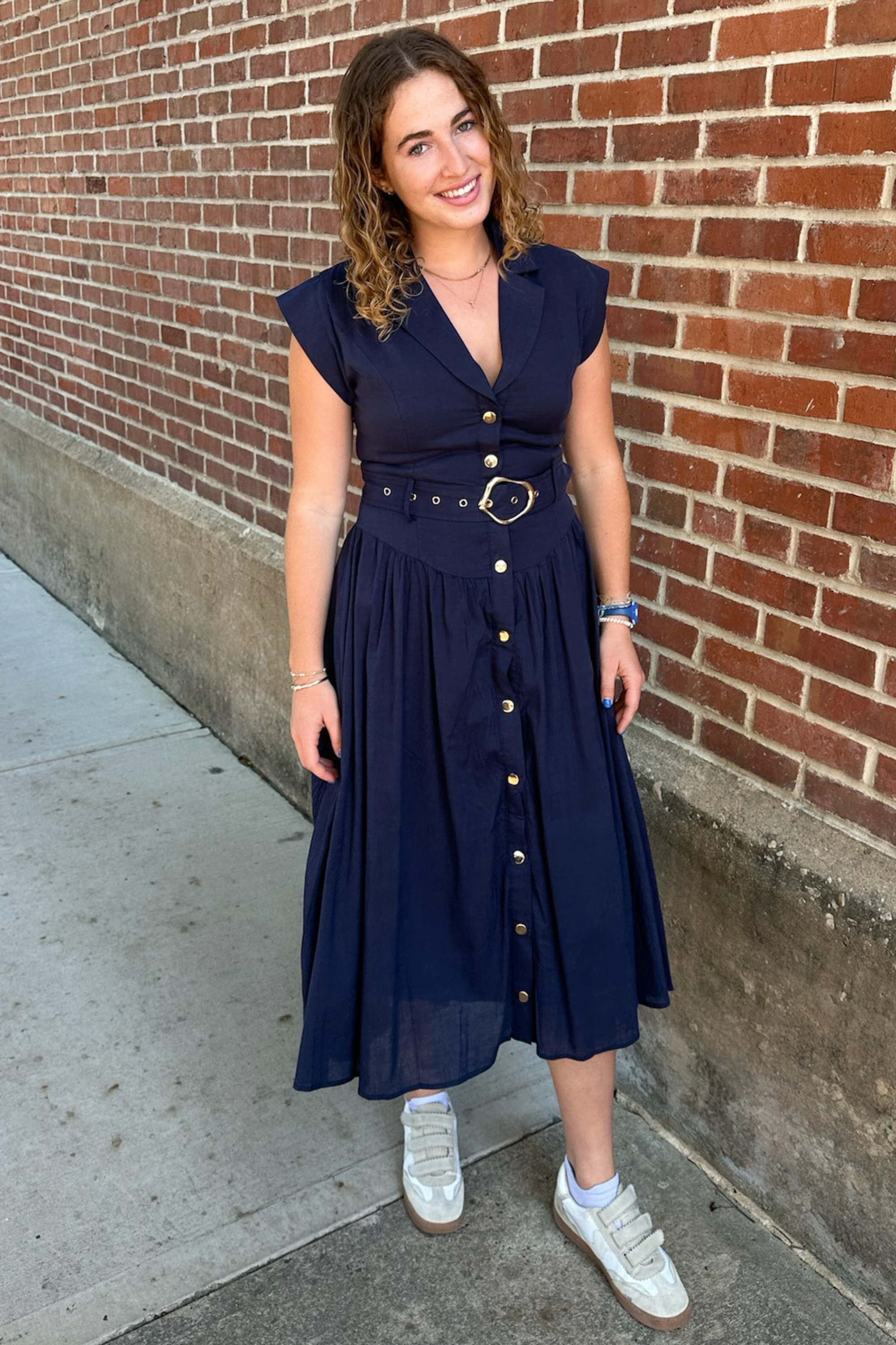 Laura Lapel Collar Midi Dress - Navy