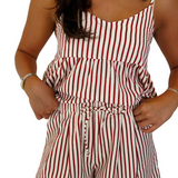 Allie Cotton Striped Shorts - Red