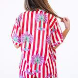 Madeline Jammy Short Set - Stripe Palm Red