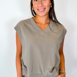 Ella Cropped V-neck Vest - Mocha Mousse