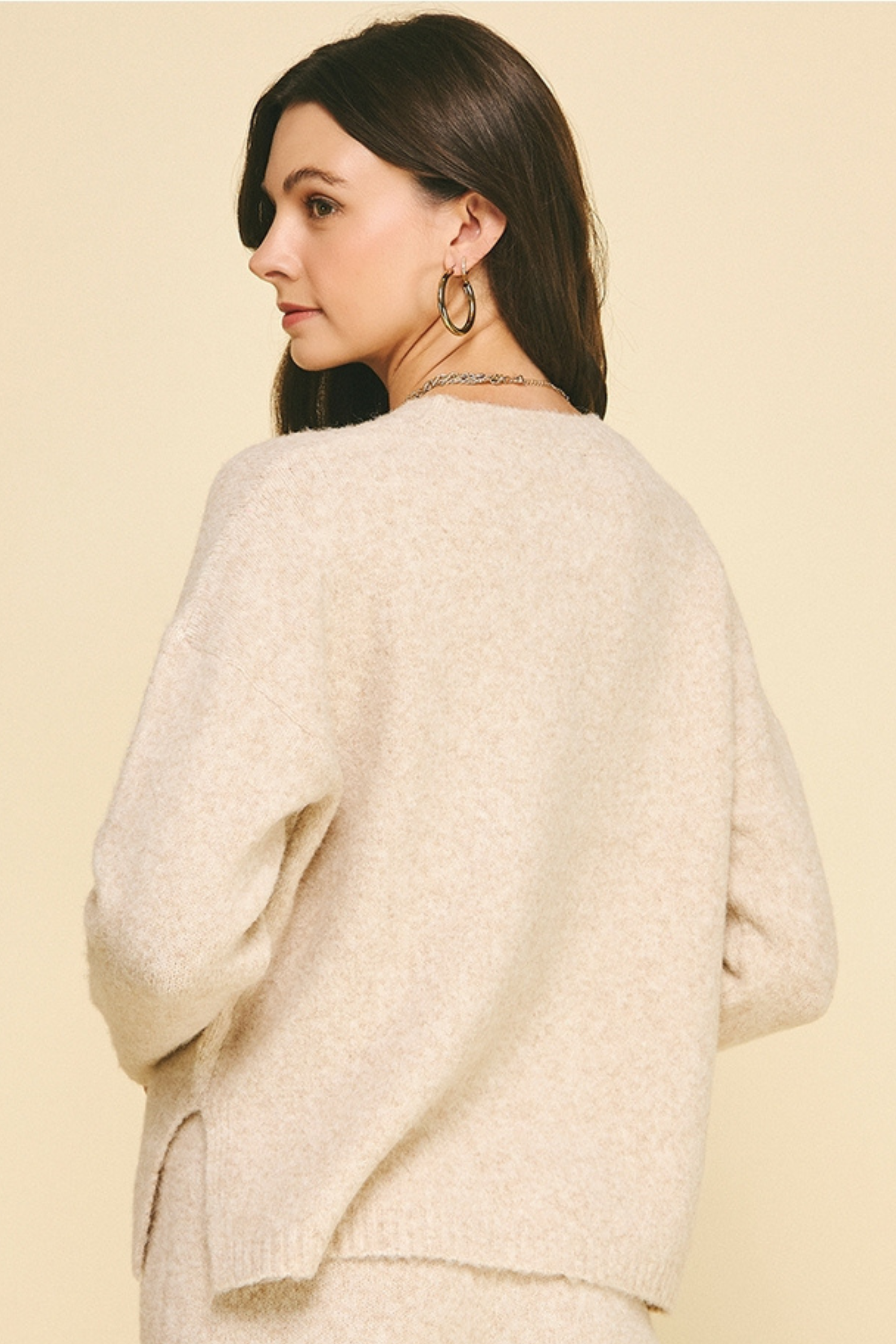 Kiki Crew Side Slit Sweater - Oatmeal