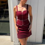 Game Day Denim Mini Dress - Maroon