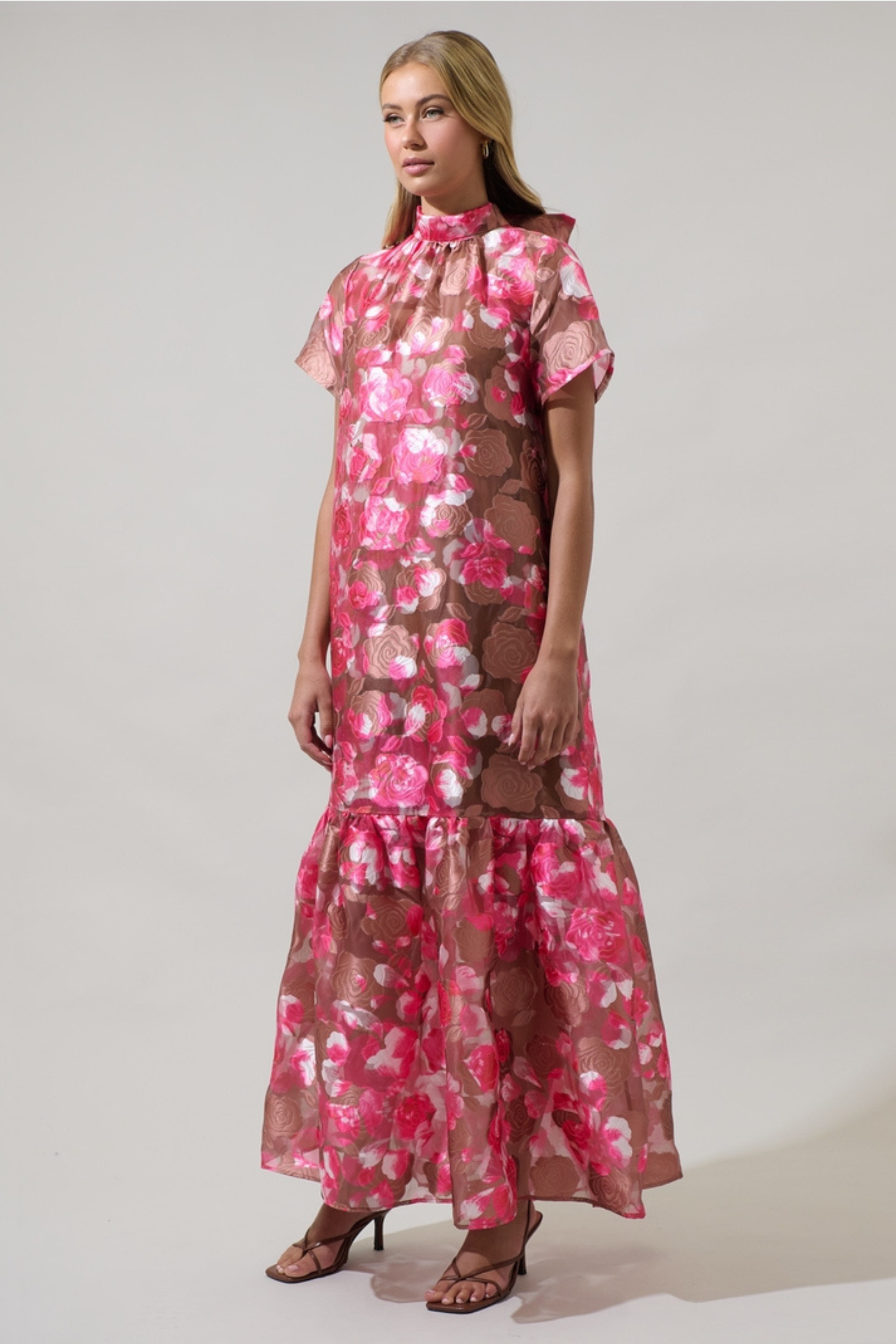 Merci Floral Formal Maxi Dress - Brown/Pink