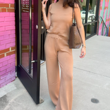 Emily Cozy Knit Flare Pant - Camel