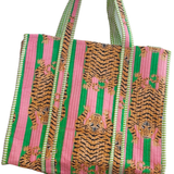 Jenna Reversible Tote Bag - Green Pink Tiger