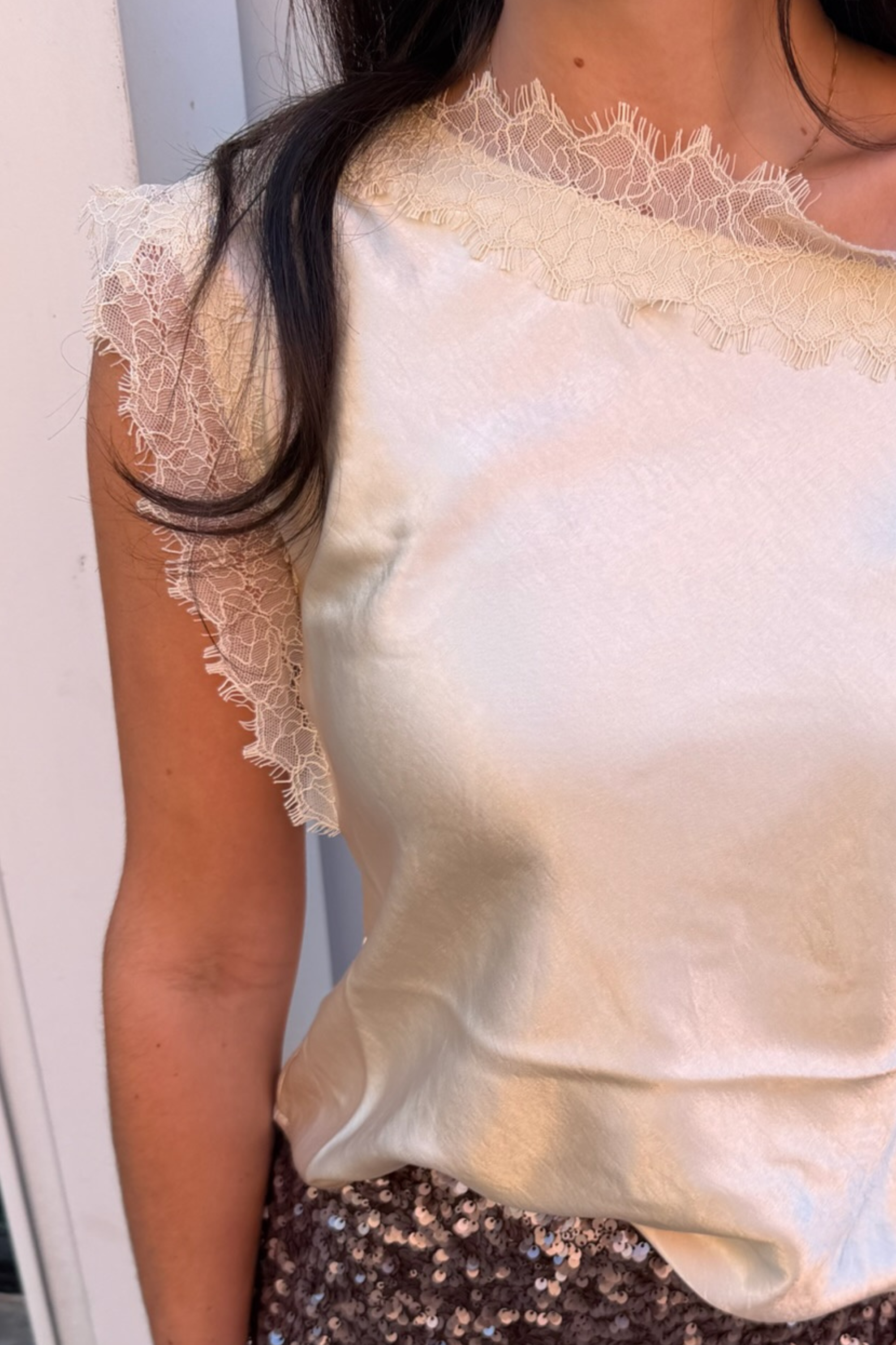 Chris Lace Trim Top - Ivory