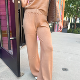 Emily Cozy Knit Flare Pant - Camel