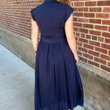 Laura Lapel Collar Midi Dress - Navy