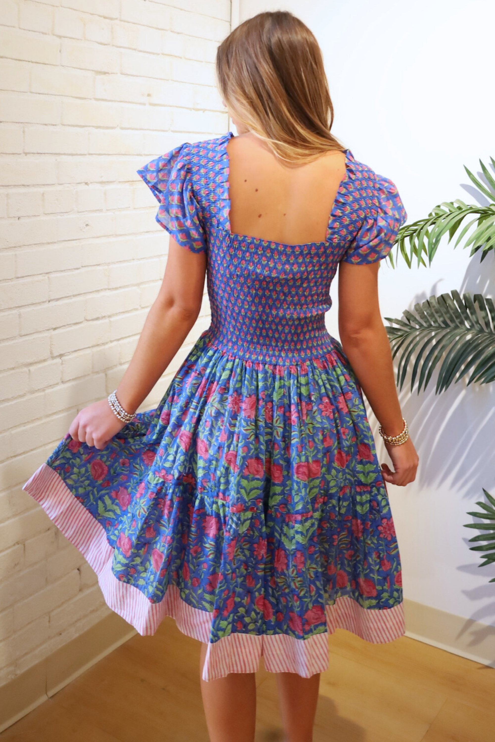 Lil Smocked Mini Dress - Garden Mix Blue Green