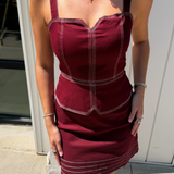 Game Day Denim Mini Dress - Maroon