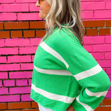 Zephyr Crop Stripe Sweater - Rolling Green / White