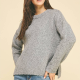 Kiki Crew Side Slit Sweater - Charcoal