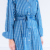 Kissy Belted Mini Shirtdress - Gingham Navy