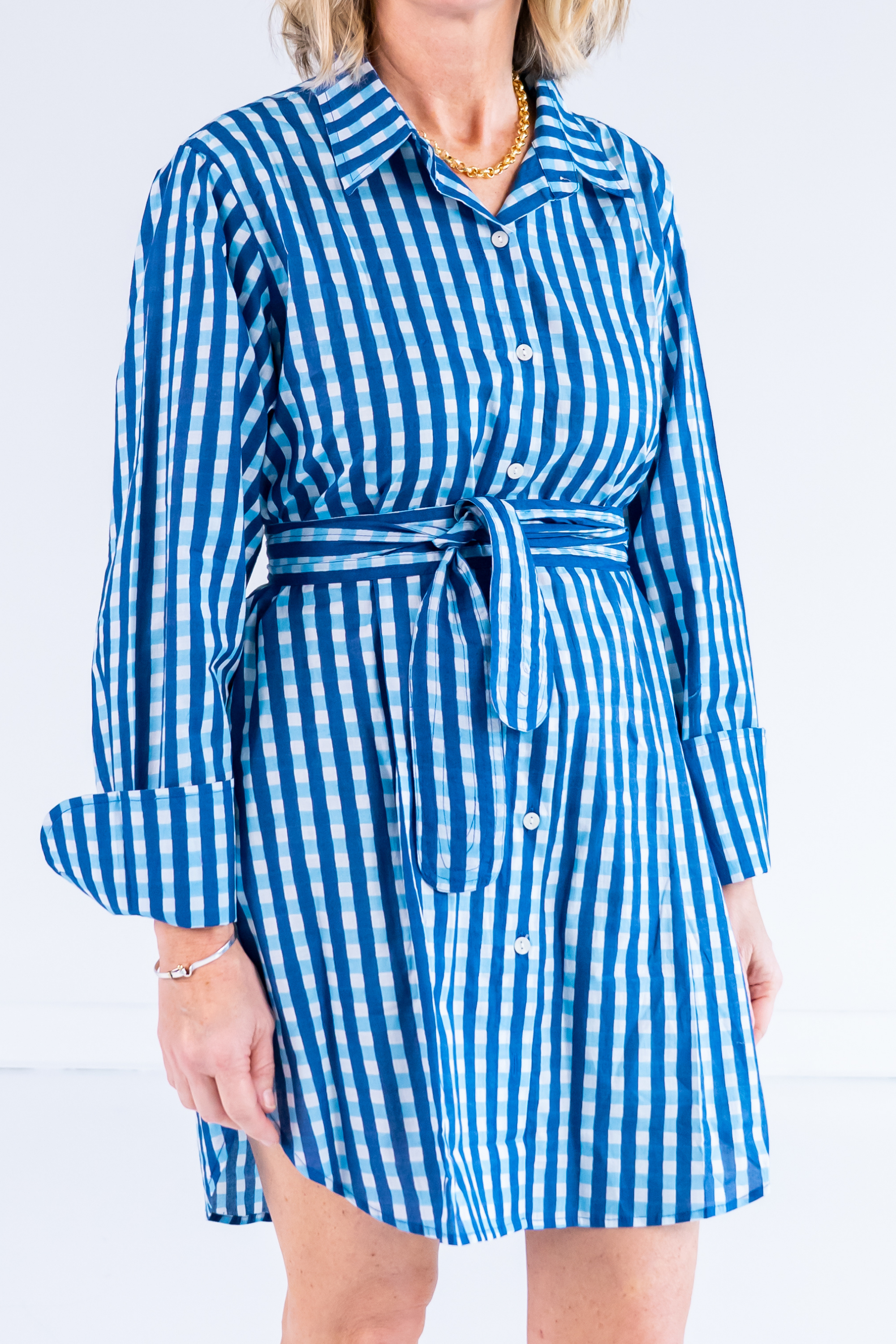 Kissy Belted Mini Shirtdress - Gingham Navy