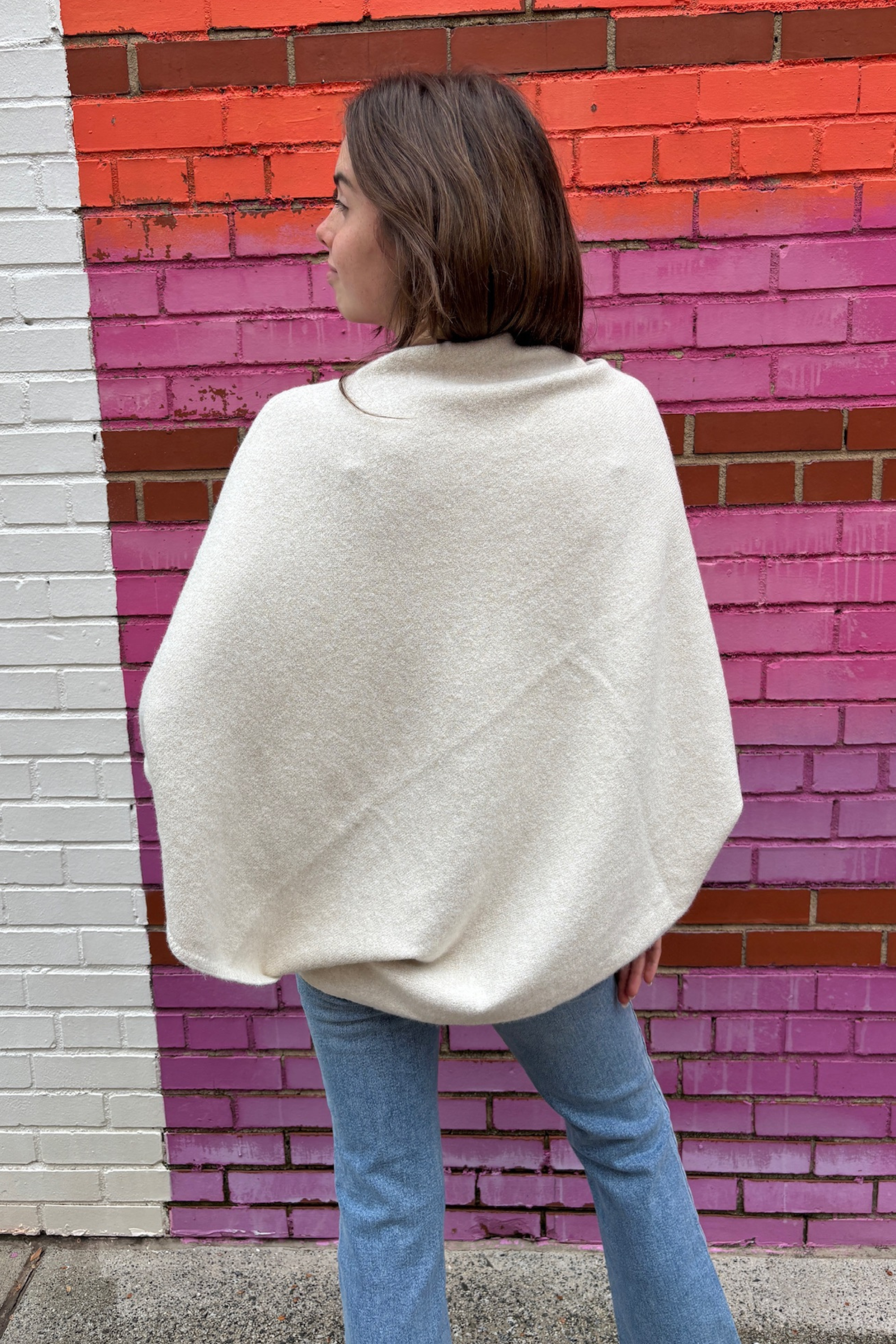 Shimmer Asymmetric Knit Poncho - Ivory