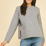 Kiki Crew Side Slit Sweater - Charcoal