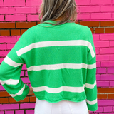 Zephyr Crop Stripe Sweater - Rolling Green / White