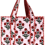 Small Blockprint Tote - Pink Stripe Floral