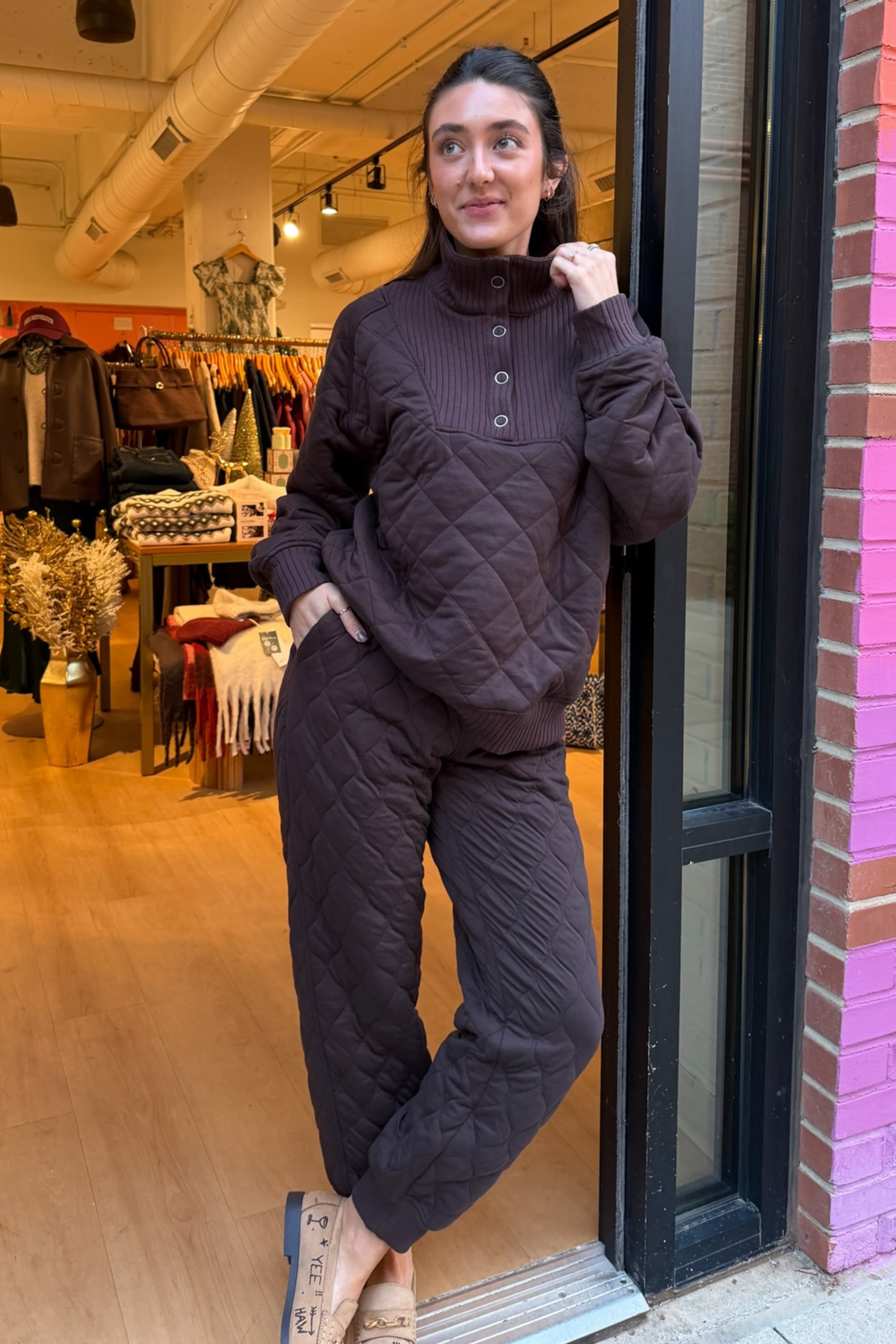 Erin Quilted Snap Pullover - Espresso