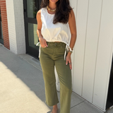 Erika Crop Wide Leg Jean - Olive