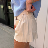 Ava A-Line Denim Shorts - Ecru