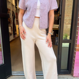 Kathy Crop Knit Flare Cozy Pant - Beige