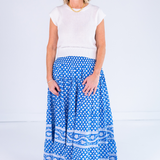Britt Smocked Maxi Skirt - Mini Lotus Bright Blue
