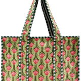 Small Blockprint Tote - Olive Pink Bellflower