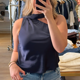 Susan Tie Neck Top - Navy