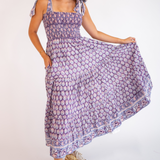 Joy Bow Blockprint Maxi Dress - Purple Mix