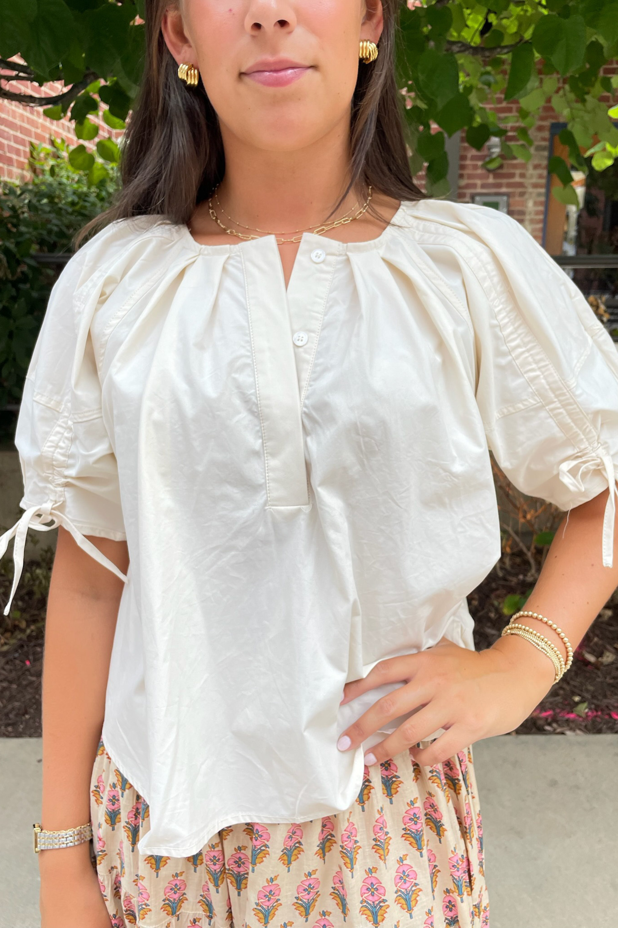 Everywhere Pleated Tie Top - Cream