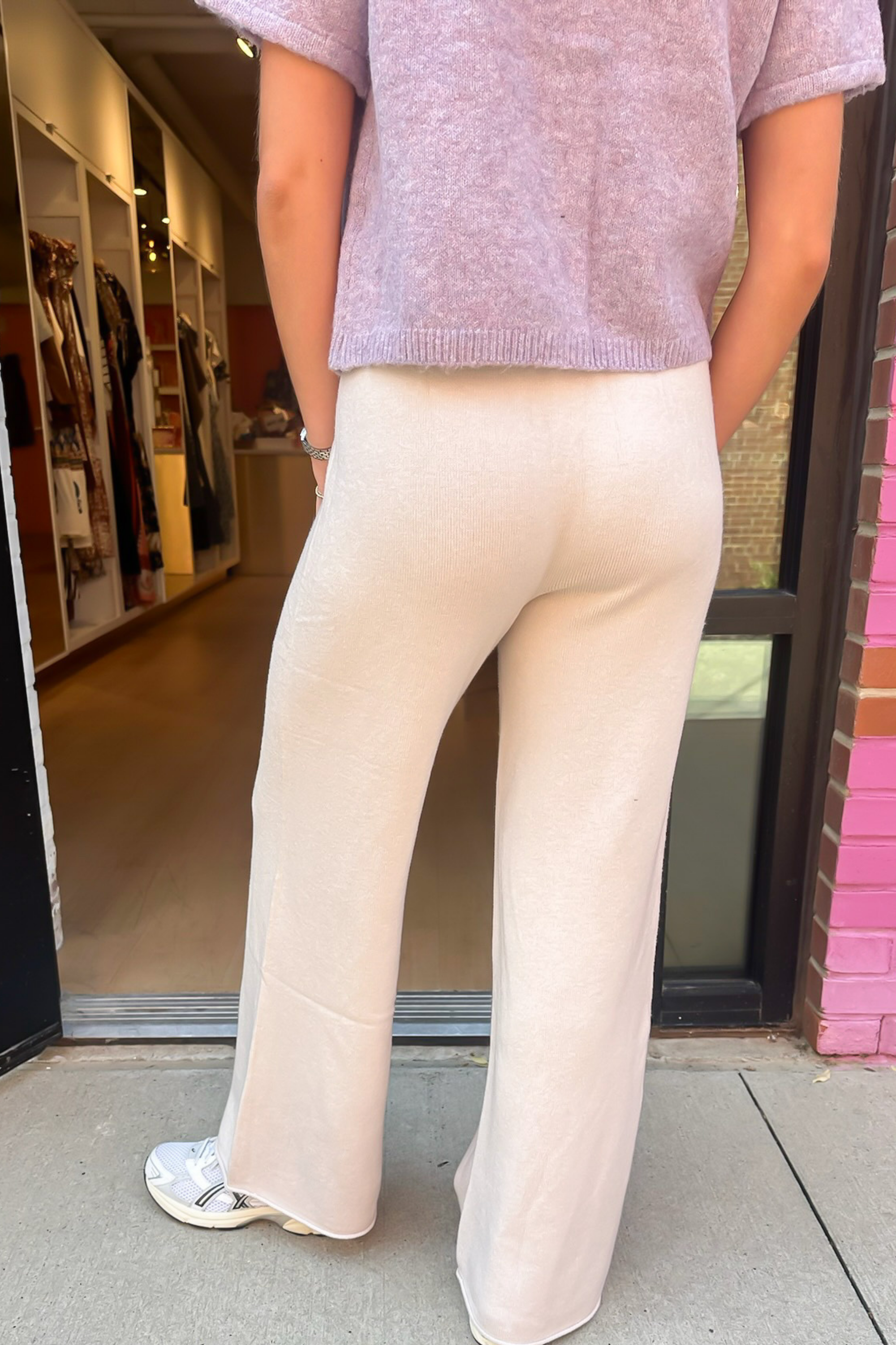 Kathy Crop Knit Flare Cozy Pant - Beige
