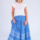 Britt Smocked Maxi Skirt - Mini Lotus Bright Blue