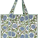 Small Blockprint Tote - Green Blue Vine