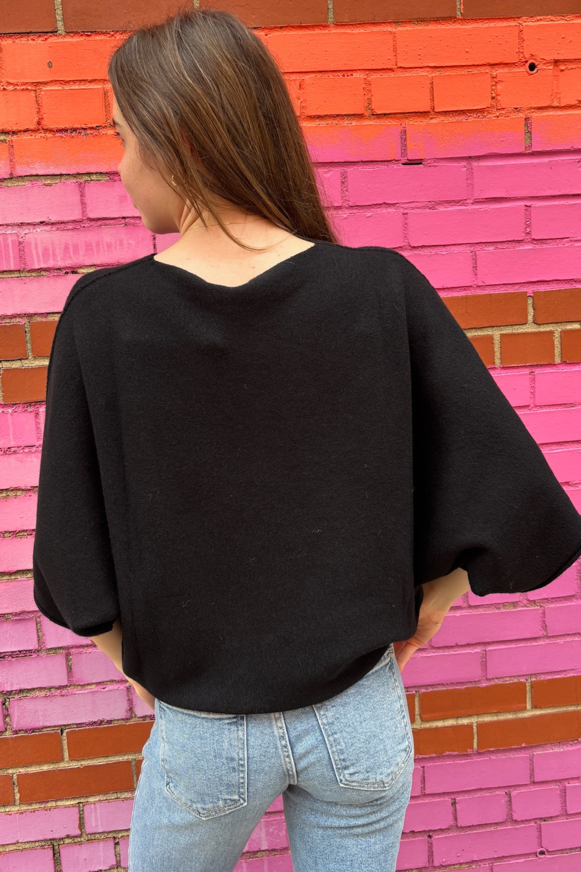 Mia Crewneck Batwing Sweater - Black